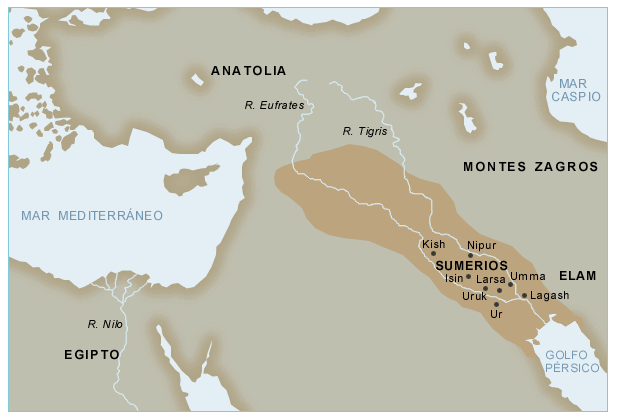 Mapa de Mesopotamia y Egipto