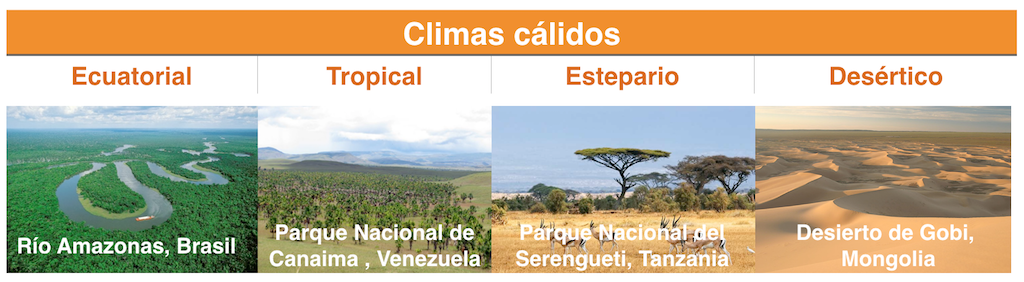 Esquema de los climas de la zona cálidad del planeta